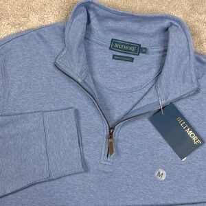 NWT Biltmore Mens Quarter Zip Pullover Soft Blue‎ Heathered Cotton Sweater Sz. M